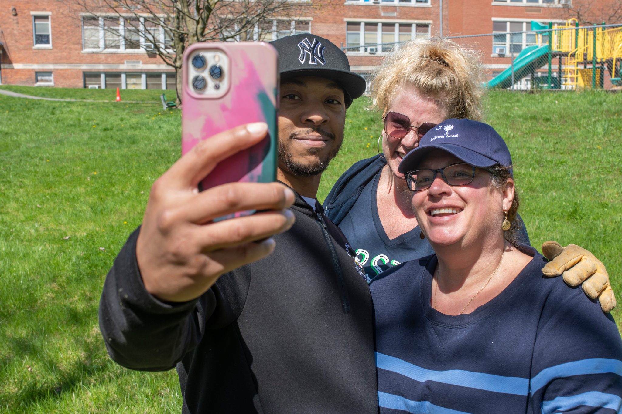 A selfie in the park, gloves still on.