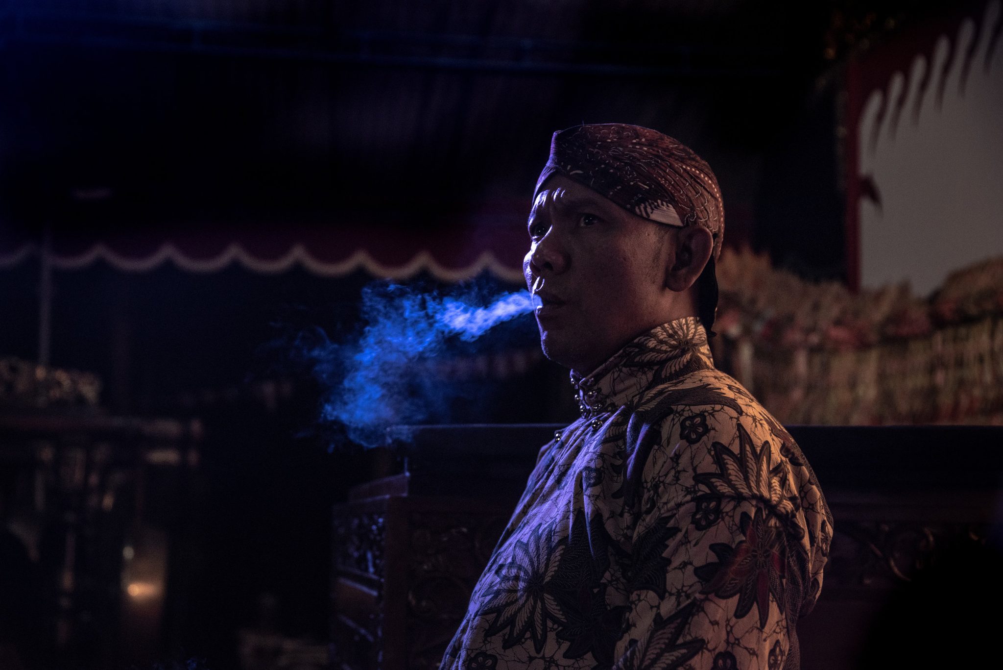 Ki Seno breathes smoke moments before he