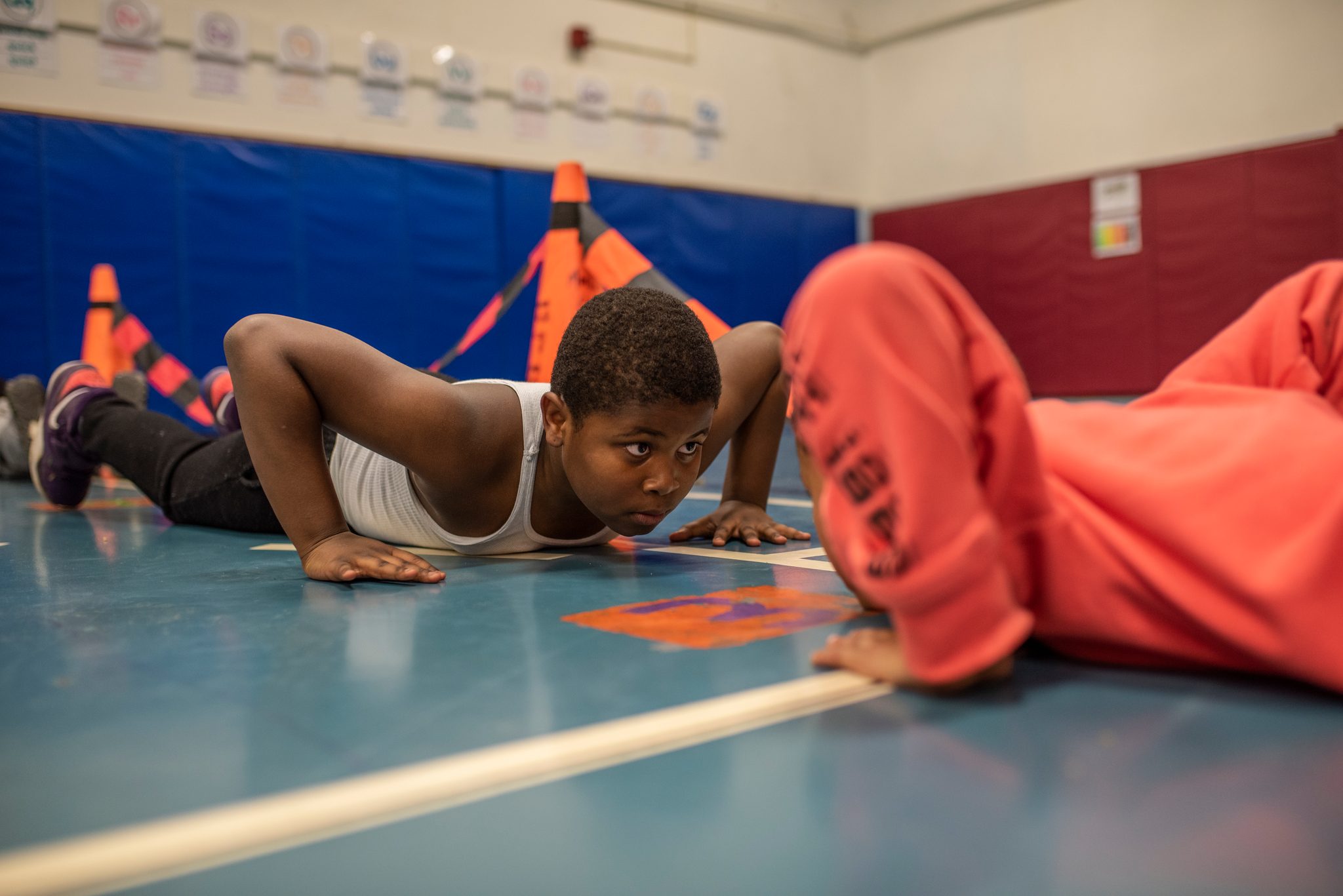 Nose to the floor at the bottom of a push-up.
