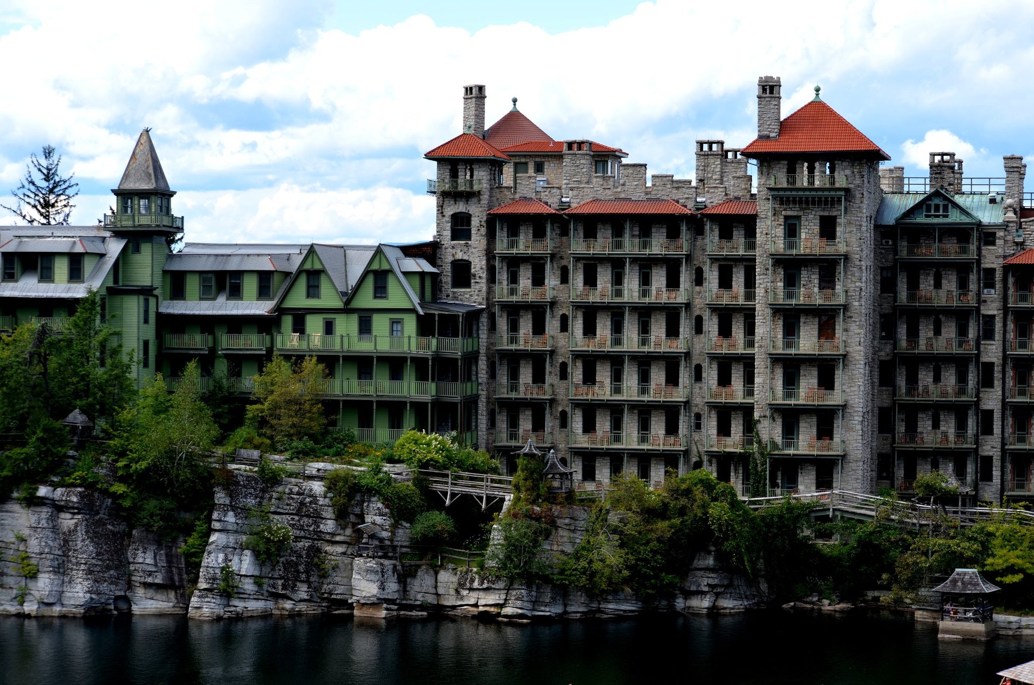 Mohonk Mountain House rises from its cliff above the lake.