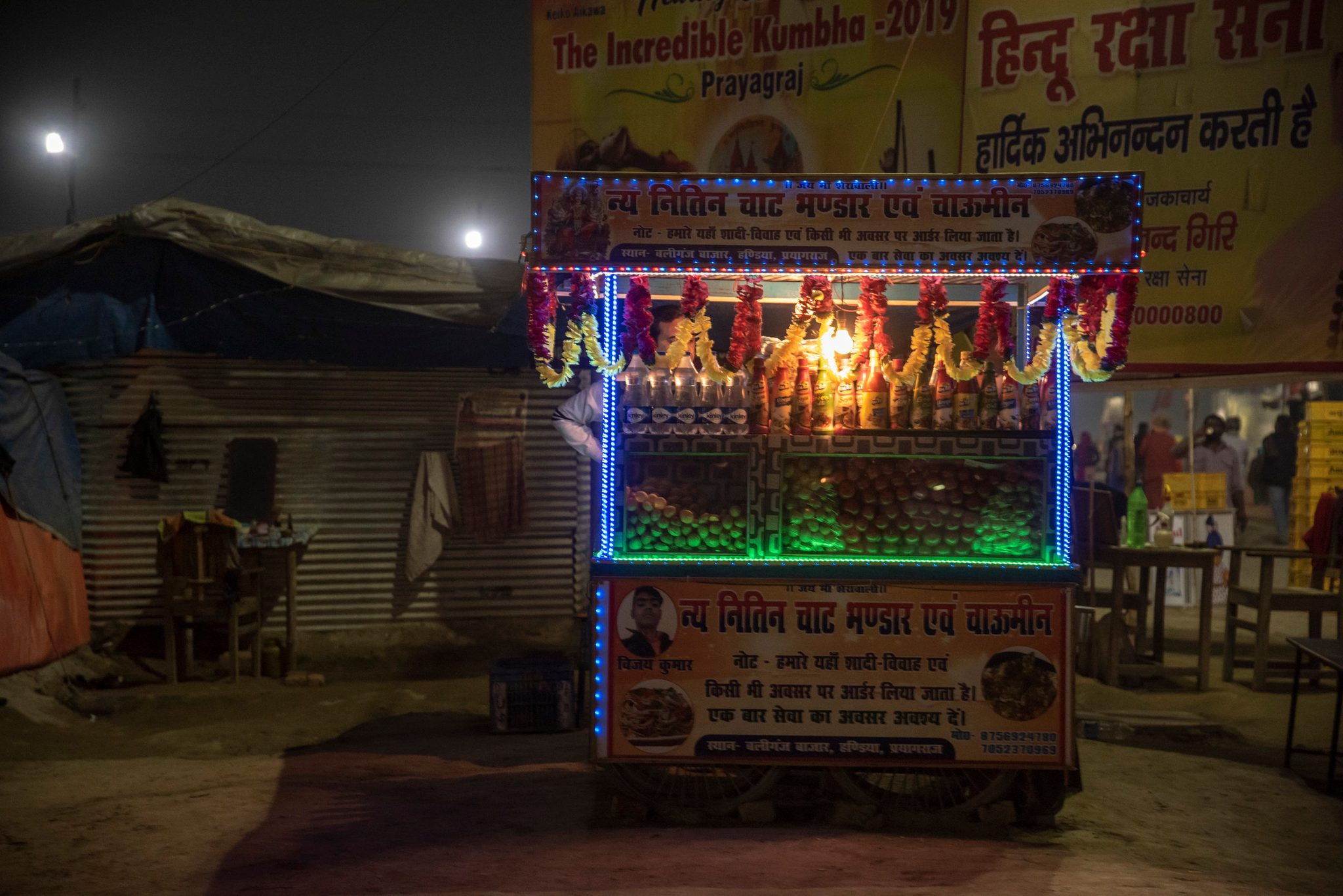 Illuminated roadside food stall
