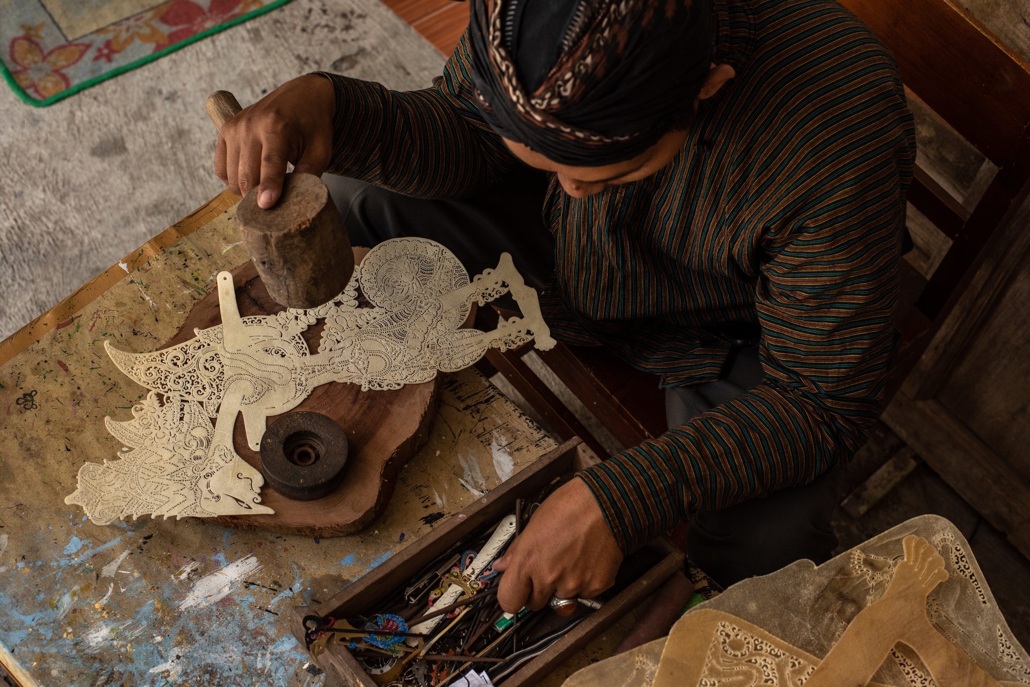 From above, the pattern emerges one small cut at a time.
